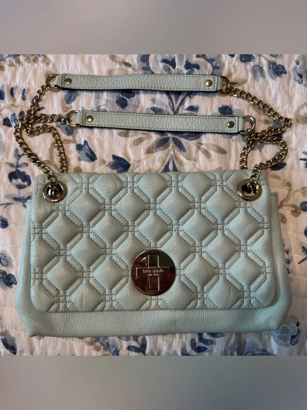 Quilted Light Blue Chain Strap Shoulder Bag